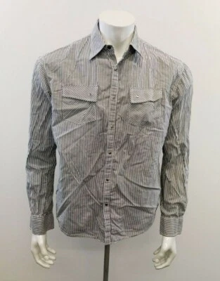 Camisa masculina Blend listrada preta branca botão de pressão tamanho grande manga longa  - Imagem 1 de 3