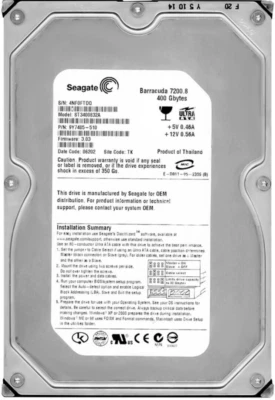 Hard Seagate barracuda ST3400832A 7200.8 400GB 7200U/Min 8MB Ata 3.5 " Inch - Image 1 of 3