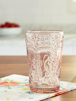 Nuevo vaso/amelia de vidrio en relieve Pioneer Woman, rosa 15,22 OZ  Foto 1 de 3