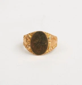 Anillo de sello infantil de oro amarillo de 14 K década de 1920 ""Nuevo stock antiguo"", talla 0 - Imagen 1 de 6