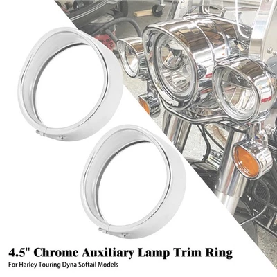 4.5" Chrome Auxiliary Fog Passing Light Trim Ring Fit For Harley Touring Dyna - Image 1 of 4