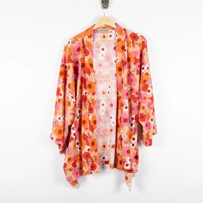 Cárdigan Boho Floral Naranja Rosa Grande Coco De Chom Kimono Mujer Frente Abierto Foto 1 de 4