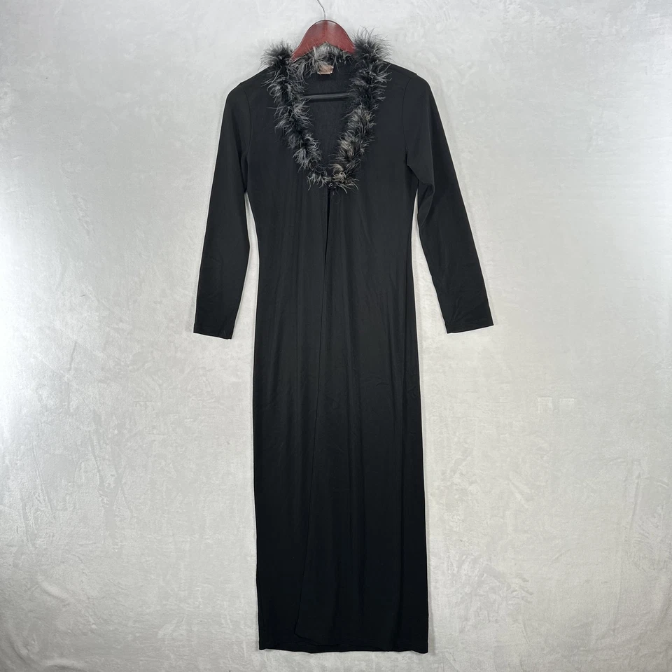Chaqueta De Colección Forever 21 Para Mujer S Negra Maxi Cuello De Piel Sintética Gótica Y2K Plumero Foto 1 de 4