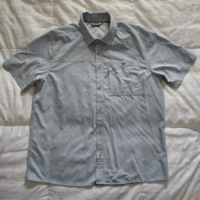Simms Fishing Shirt Mens Large Lt Blue Button Up Cargo Pockets Vented Stretch  - Image 1 of 4