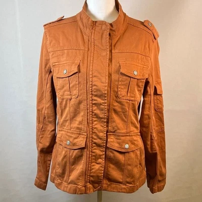 Kensie Chaqueta Utilitaria Naranja Quemado Algodón Sarga Carga Militar Tareas Chaqueta L Foto 1 de 4