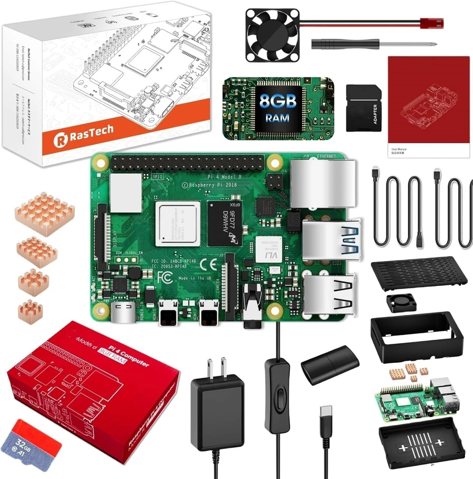 RasTech Raspberry Pi 4 8GB Starter Kit with Pi4 8GB Board,with 32GB Card 4 Co... - Image 1 of 4