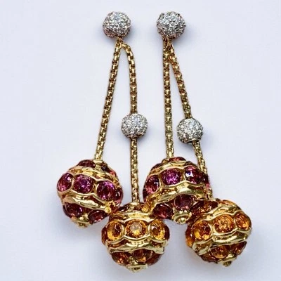 Pendientes David Yurman 18K Diamante Citrino Granate Esfera Gota Palanca Trasera Foto 1 de 4