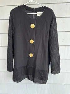 Vtg Steve Fabrikant Black Wool Blend Sweater Size 1 (M/L) Gold Buttons - Picture 1 of 5