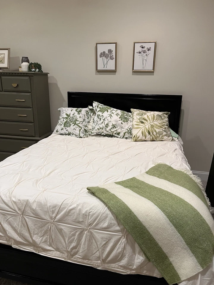 West Elm Ivory and Green Striped Throw Blanket Fringe 50"x60” Super Soft - Image 1 of 1