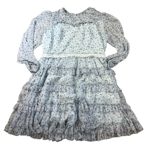 Ivy City Dress Womens 1X Blue White Floral Sheer Long Sleeve Ruffle Midi Boho - Picture 1 of 11