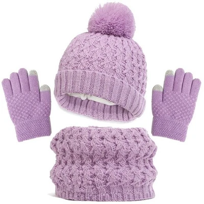 Conjunto de 3 PIEZAS/conjunto de guantes bufanda sombrero para niños bebé invierno cálido niñas niños pompón gorro gorra Foto 1 de 4