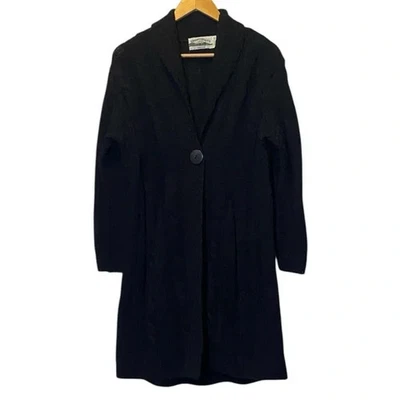 Aran Crafts 100% Merino Wool Cardigan Women XS Black  1Button Hooded Cable Knit - Image 1 of 4