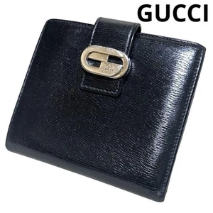 Gucci Folding Wallet Leather Black G Metal Double Hook Used Excellent+ Auth  - Picture 1 of 15
