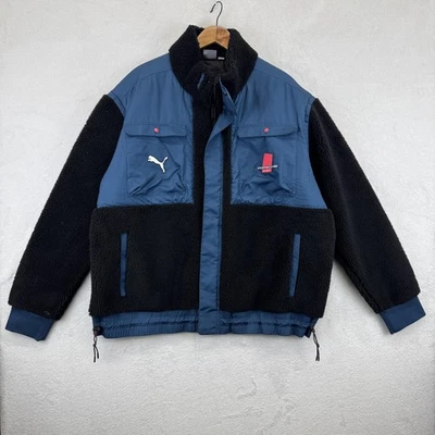 PUMA Jacket Mens 2XL Black Blue Porsche Legacy Targa Sherpa Fleece Full Zip - Image 1 of 4