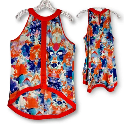Top halter para mujer Nicole Miller talla L floral abstracto alto bajo boho arte para usar Foto 1 de 4