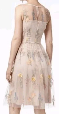 Vestido de tule bordado Jessica Howard ilusão pescoço tamanho 10 antigo visual vintage  - Imagem 1 de 4