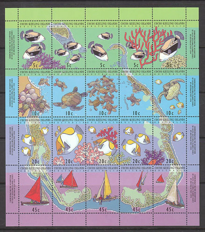 Mapas de la Isla del Coco 1994 - Hoja de 20 estampillas MUH Foto 1 de 1