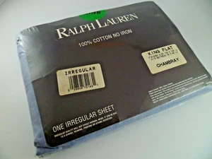 NEW RALPH LAUREN CHAMBRAY KING FLAT SHEET - IRREGULAR - 100% COTTON 108X102 - Picture 1 of 4