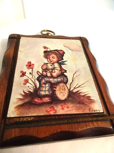 Vintage Hummel Print Attached to Wood 5 1/2" x 6 1/4" Sturdy Hanger - Picture 1 of 4