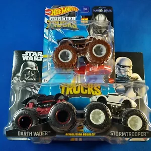 Hotwheels Monster Truck Lot of 2 Darthvader And Stormtrooper With Maddalorian - Picture 1 of 12