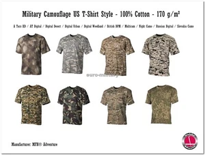 MFH® Adventure Quality Mens US T-Shirt Style Military Camouflage - 100% Cotton - Picture 1 of 12