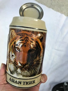 Vintage 1989 Budweiser Endangered Species Lidded Beer Stein - Asian Tiger w/COA - Picture 1 of 4
