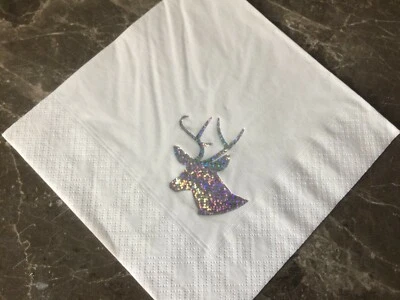 18 servilletas de buffet blancas con cabeza de ciervos plateados brillantes de Navidad Foto 1 de 4