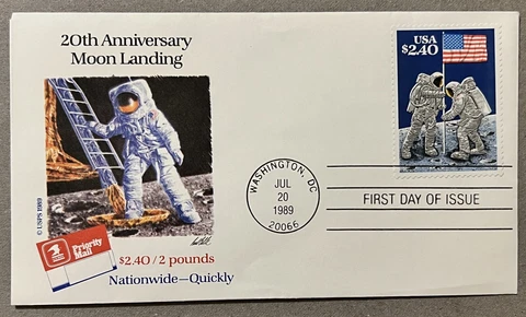 1989 WASHINGTON DC FDC COVER 20TH ANNIVERSARY MOON LANDING $2.40 STAMP Cover