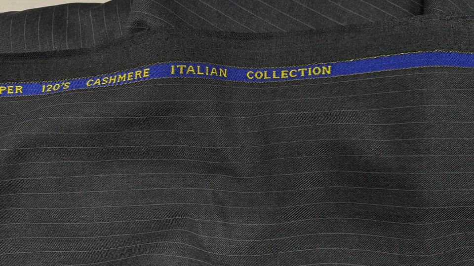 Terno listrado cinza super fino 120s tecido lã cashmere melhor para todas as estações - Imagem 1 de 1