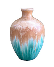 Vintage Studio Art Turquoise and Brown Pottery Vase, Signed 9" Tall