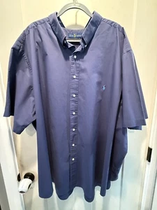 Ralph Lauren Short Sleeve 100% Cotton Stretch Shirt Indigo Blue 5XB 5XL - Picture 1 of 4
