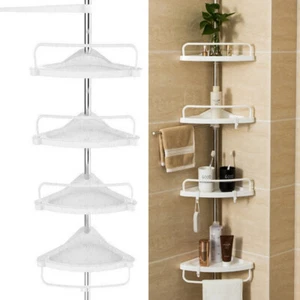 4 Tier Bathroom Shower Corner Rack Shelf Telescopic Kitchen Storage Organiser UK - Picture 1 of 12