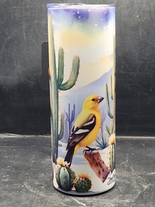 Yellow Grosbeak Bird Watercolor Cactus 20oz Stainless Steel Tumbler #20076 - Picture 1 of 4