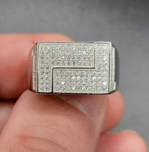 2 kt natürlicher Moissanit Herrenring quadratisch Statement Pinky 14 K Weißgold plattiert - Bild 1 von 3