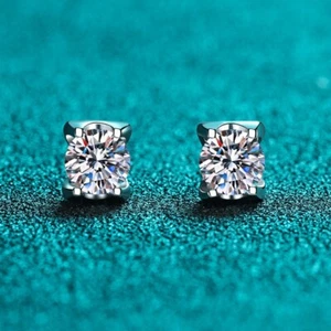 Four-Prong Moissanite Stud Earrings in 925 Sterling Silver - Picture 1 of 6