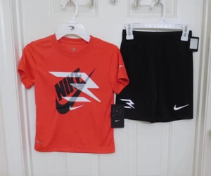 NWT 2pc Nike 3 Brand Red Black Swoosh Shirt & Black Shorts Set sz 6 or 7 - Picture 1 of 1