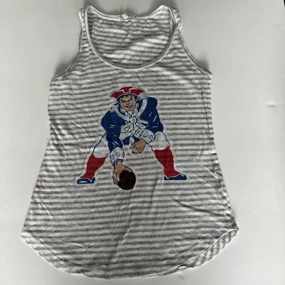 Camiseta sin mangas de comida chatarra para mujer XSmall NE Patriots logotipo retro gris a rayas espalda de corredor Foto 1 de 4