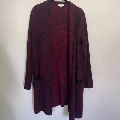 J. Jill Talla Pequeña Cárdigan Plumero Chaqueta Suéter Rojo Negro Floral Pesado A5 Foto 1 de 4