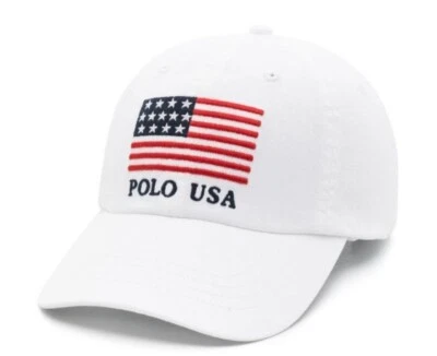 Polo Ralph Lauren flag-embroidered baseball cap, White, NWT - Image 1 of 4