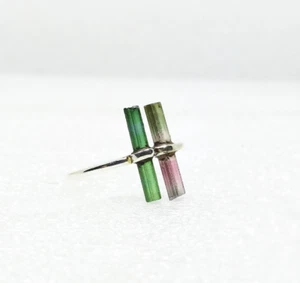 Bicolor Raw Tourmaline Natural Gemstone Handmade 925 Sterling Silver Ring ,Gift - Picture 1 of 5
