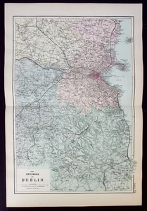 ENNI DI DUBLINO, antica mappa originale dell'atlante, FERROVIE, G. Bacon, 1890 - Foto 1 di 4