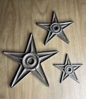 Cast Iron Metal Architectural Stars Set Of 3 Primitive Country Decor 4.5-8.5”