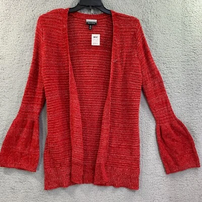 Allison brittney Cardigan Sweater Womens Red Chunky Knit Bell Sleeve Sz M Xmas - Image 1 of 4
