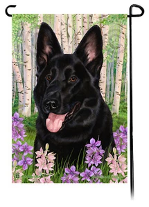 Spring Flowers Garden Flag - Black German Shepherd - Picture 1 of 1