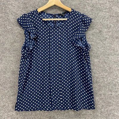 Forever 21 女式 M 中号蓝色圆点圆领短袖钩眼衬衫 — 第 1/4 张图片