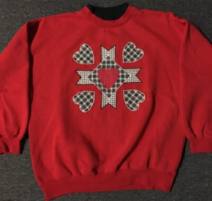 Vintage 90s Quilted Hearts Sweatshirt M Love Holidays Christmas Family Art Vaporwave - Bild 1 von 7