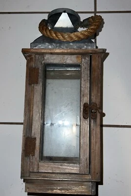 "Linterna de vela gris de madera y metal para granja con vidrio - 12""x6""" Foto 1 de 4