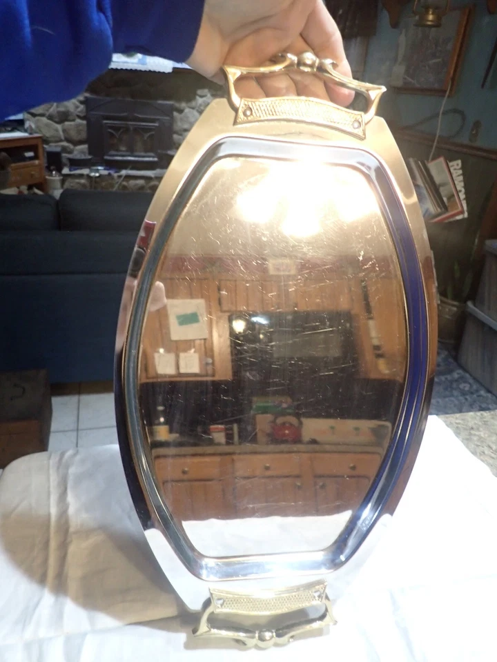 Vintage KROMEX Chrome Serving Tray Handled Platter  Decor 16.75" x 9.25" - Image 1 of 4