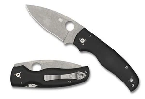 Spyderco Shaman Folding Knife C229GP Stonewash 3.58" Plain Edge Blade Black G-10 - Picture 1 of 3