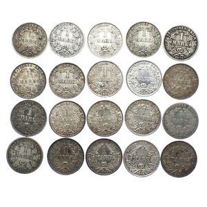 Kaiserreich 20 Stk 1 Mark Silber verschiedene Jahrgänge